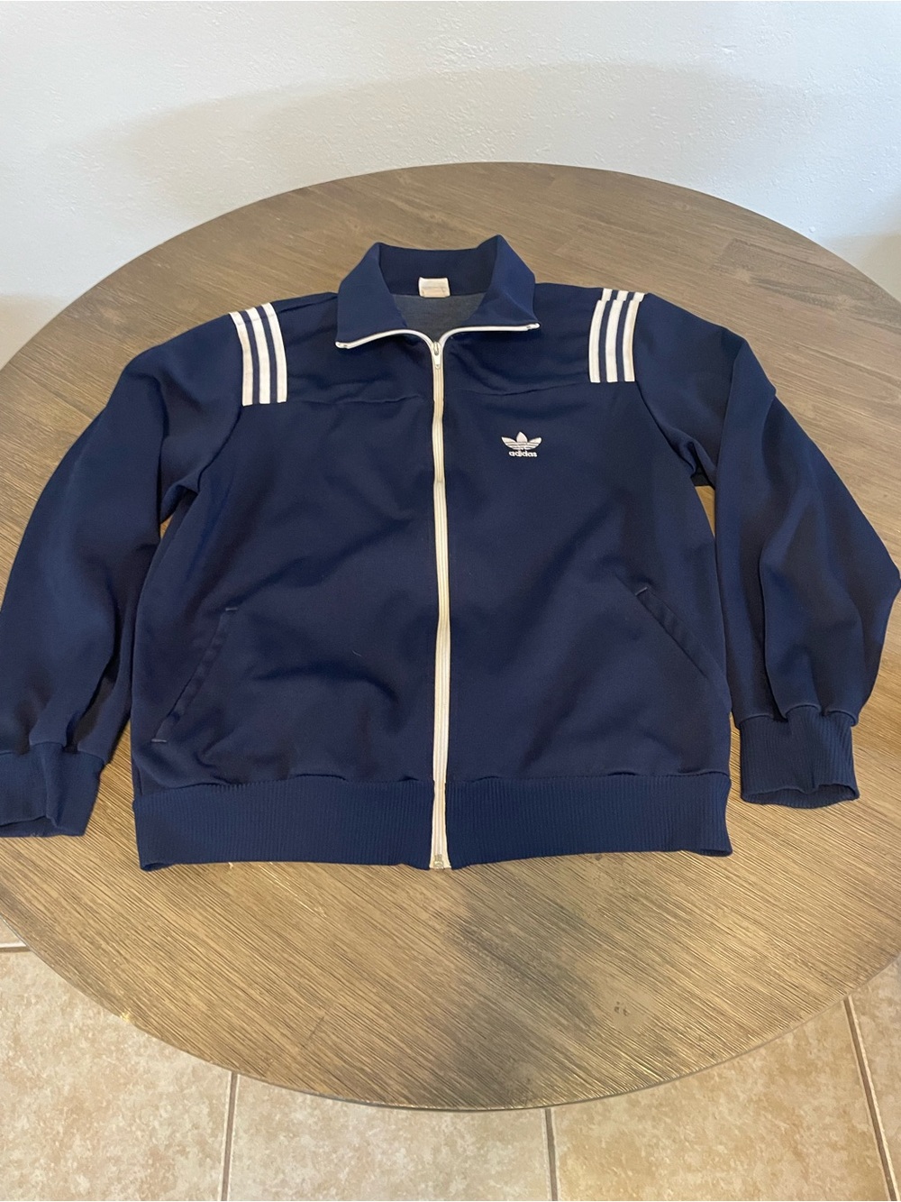 Adidas Navy Zip-Front Track Jacket with White Stripes